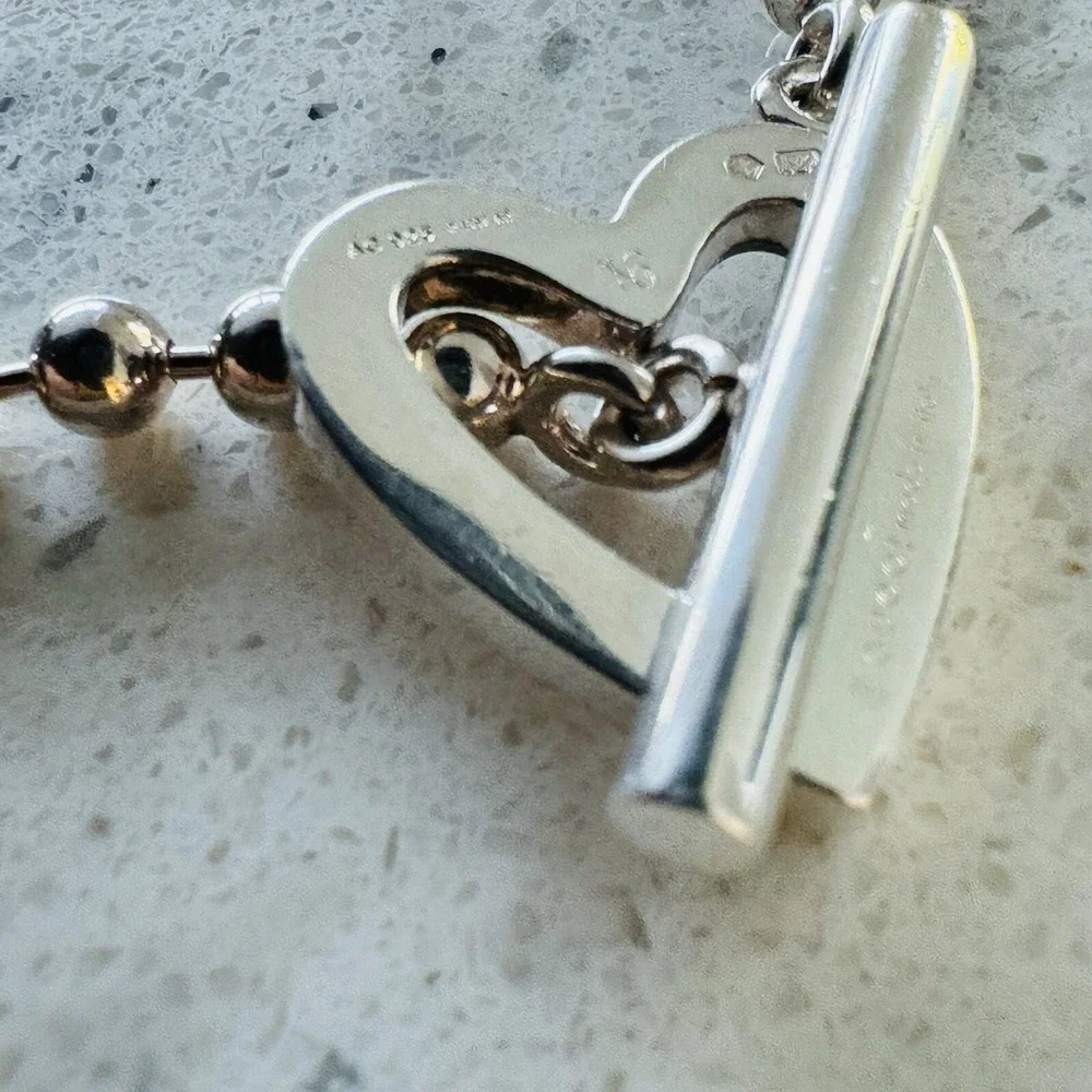 Gucci Sterling Silver Heart Ball Chain Toggle Bracelet Genuine Signed - Picture 9 of 16